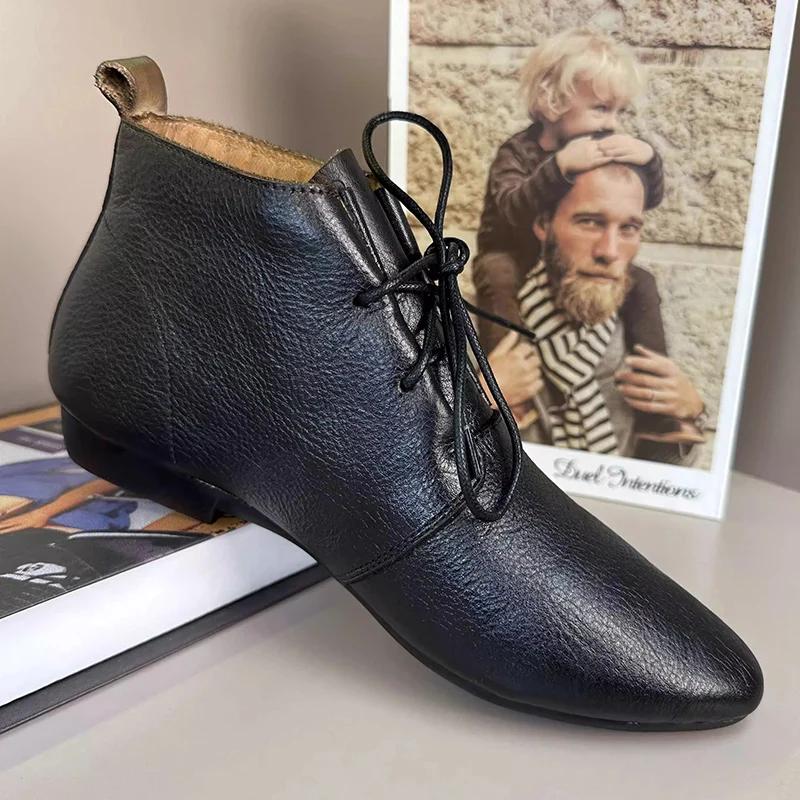 Туфли на плоской подошве женские ботильоны с острым носком кожаные туфли на шнуровке дизайнерские туфли-оксфорды осень новинка 2024 года трендовые женские туфли для ходьбы