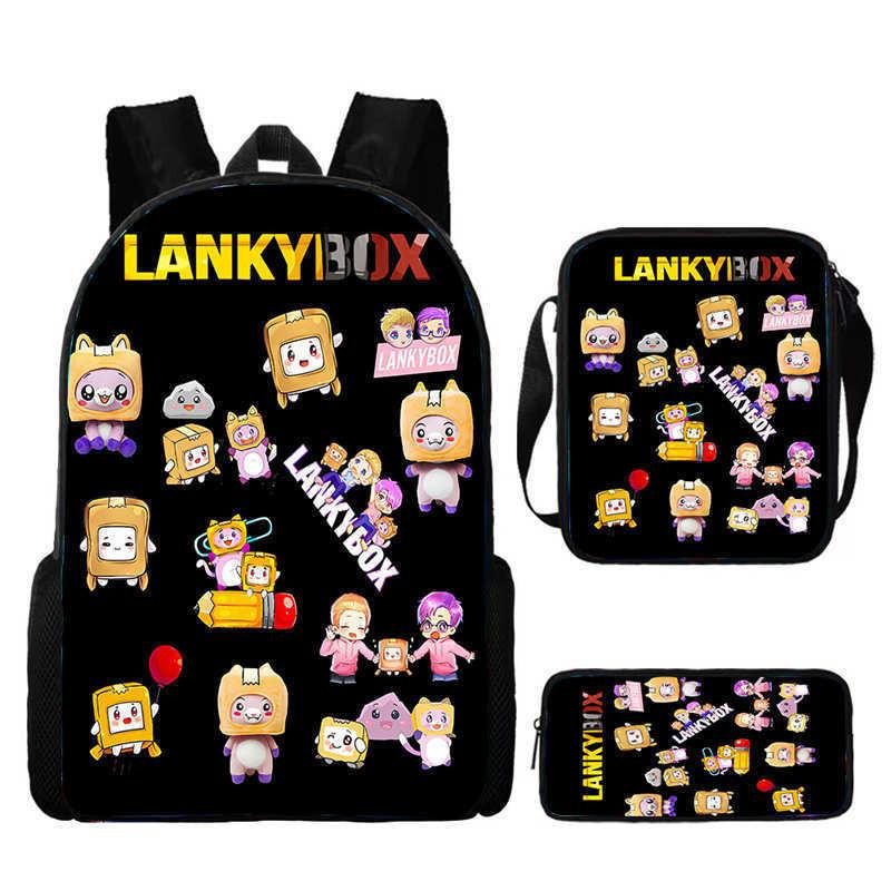 Pattern Cartoon Lankybox Backpack Shoulder Bag Pencil Case Three Piece Set