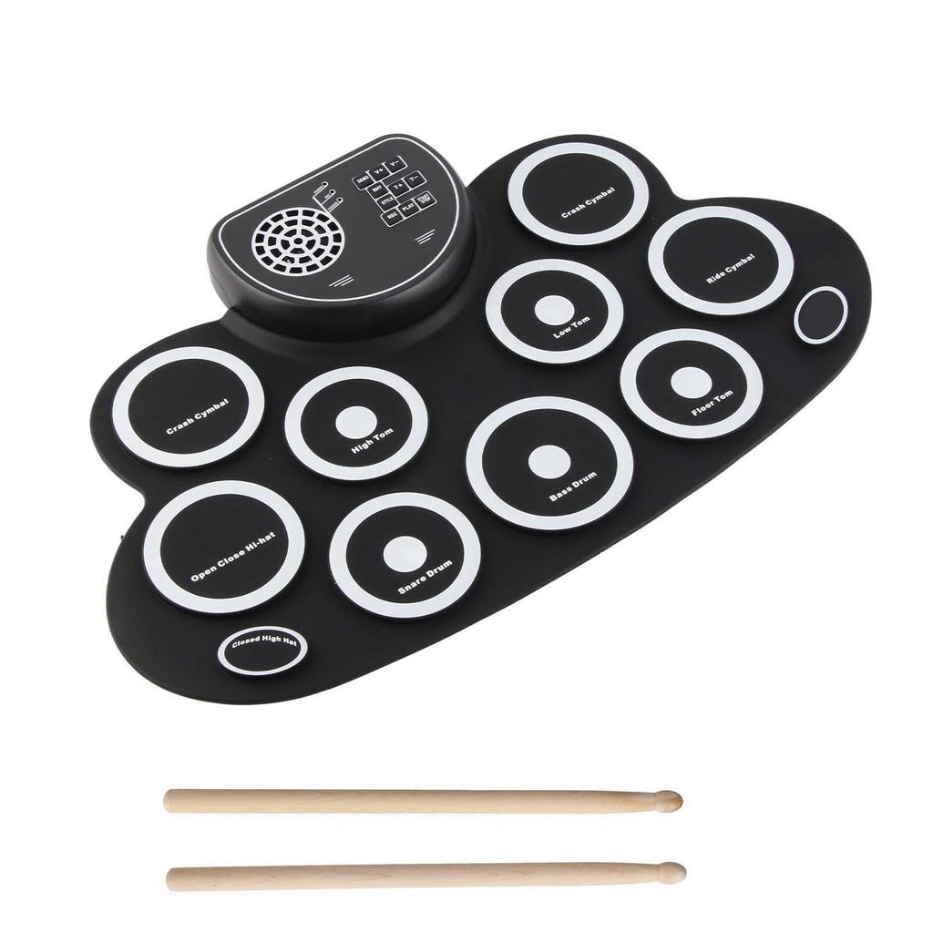 Drum Pads with Speakers Roll Up Drum Set Electronic Drum Set USB Rechargeable Speaker Kids Roll Up Drum Practice Pad White