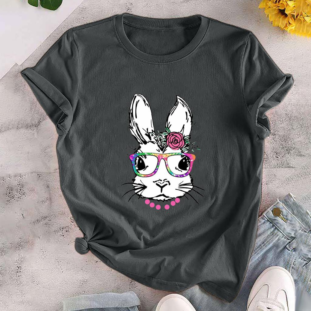 Летний топ с круглым вырезом и принтом 3D кролика, модные повседневные женские футболки с короткими рукавами