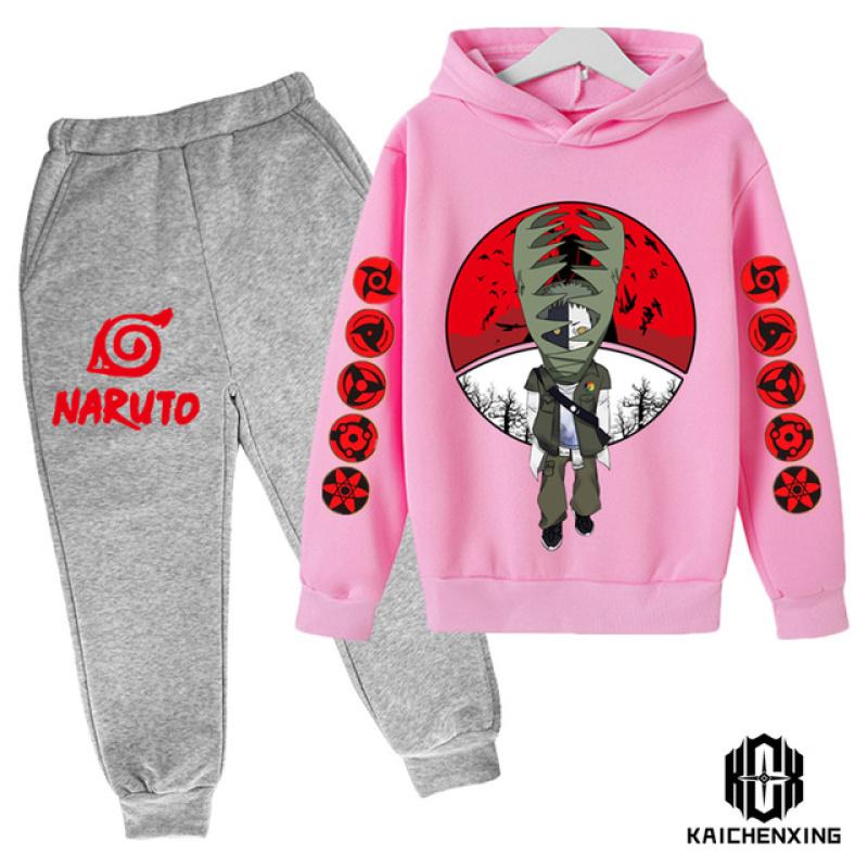 Детский спортивный костюм с капюшоном в стиле аниме Наруто на весну и осень, спортивный костюм для мальчиков и девочек, костюм со штанами и капюшоном для детей