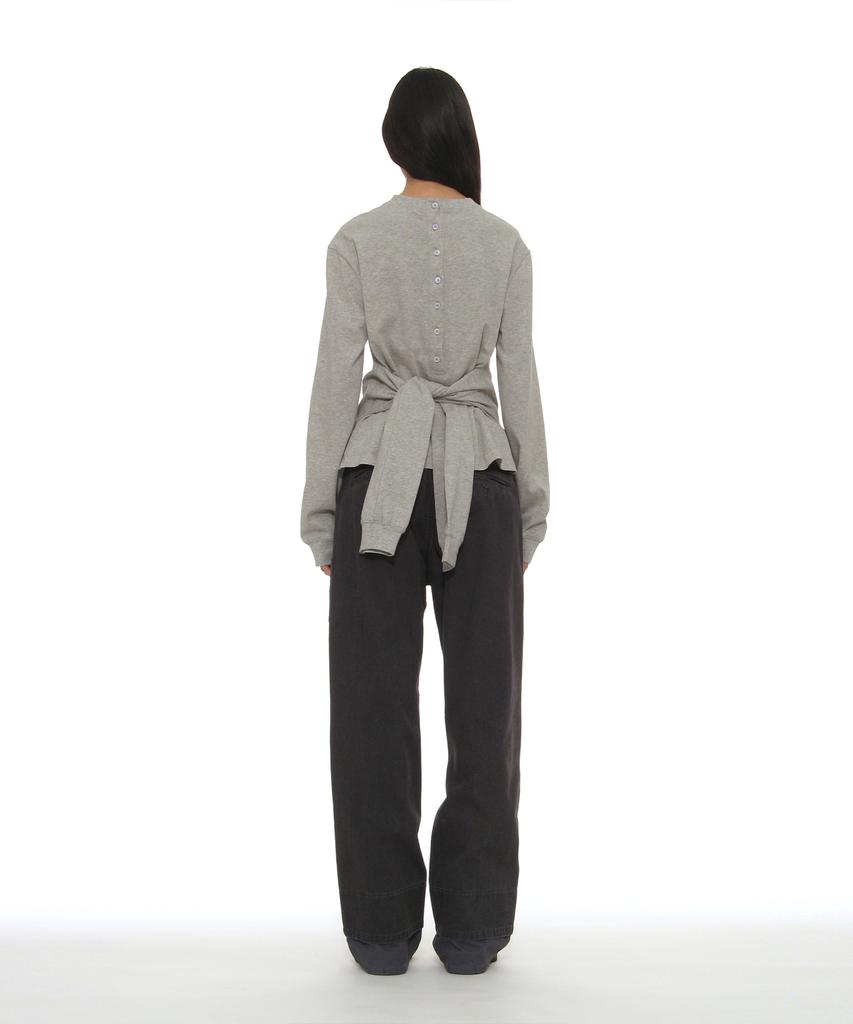 PARTIMENTO WOMEN Layered Sleeve Tie Long Sleeve Top_Melange