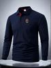 Men's Classic Polo Shirt, Three-Button Closure Casual Polo Shirt, Long Sleeve Golf Shirt for Daily Wear