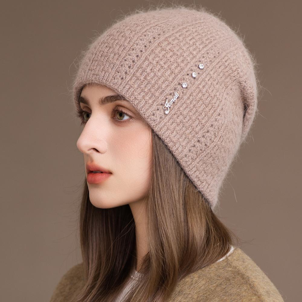 New Style Winter Women Hat Decorate Beanie Hat Simple Design Rabbit Fur Blend Warm Winter Cap Y2K Female Outdoor Knitted Hat
