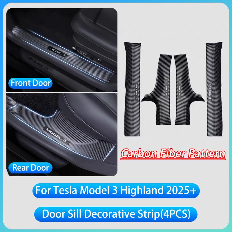 Для Tesla Model 3 Highland 2025 Запуск ABS Передняя Задняя Накладка на Порог Двери Пороговая Пластина Панель Защиты от Задевания Ногой Водонепроницаемая Накладка
