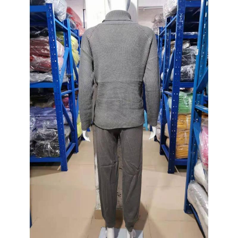 Women's Solid Color Sweater Set Fashion Casual Thread Turtleneck Pullovers Elastic Trousers Knitted Two Piece Sets Autumn Winter
