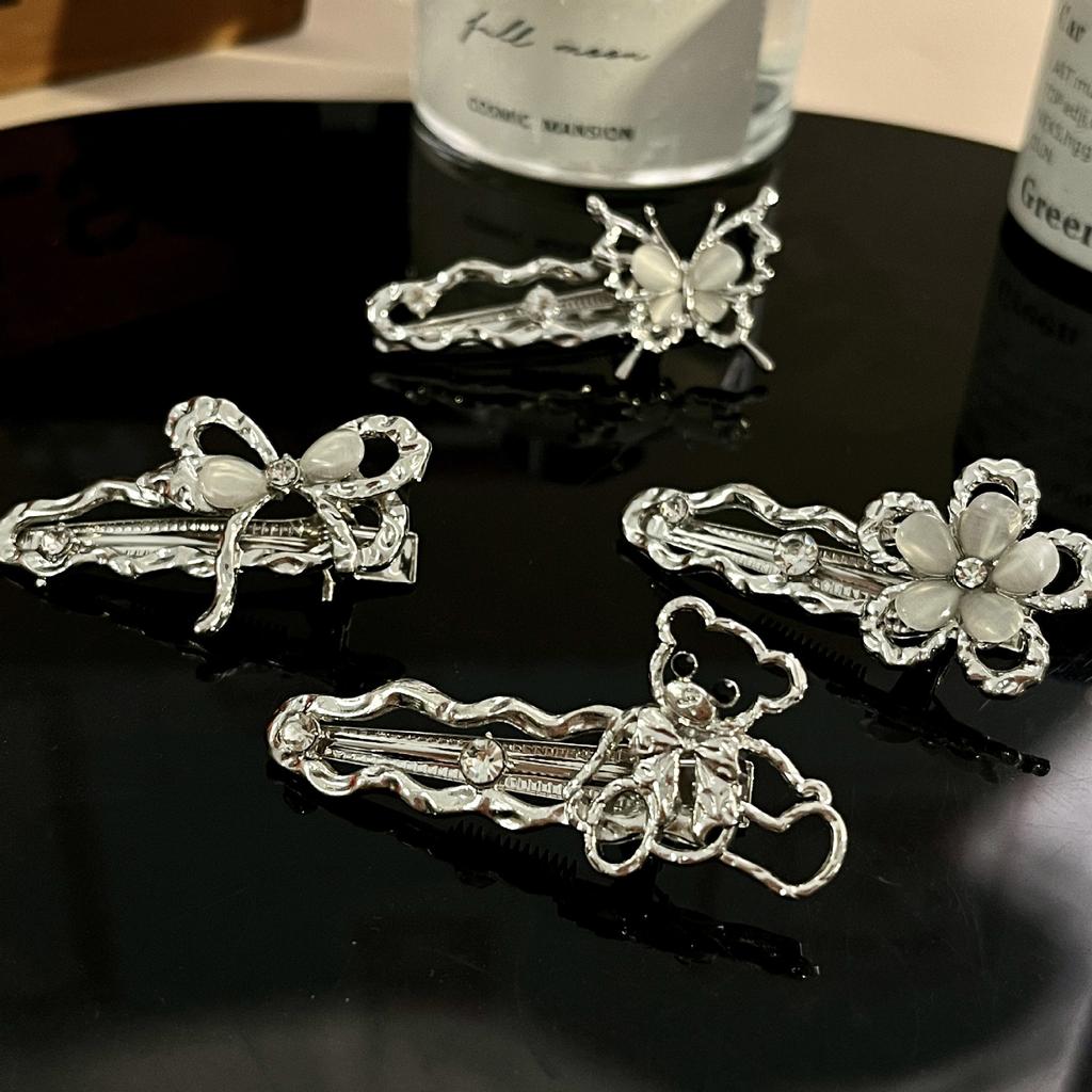 Y2K Irregular Liquid Metal Hairpin Butterfly Zircon Hair Clips Girl Bang Clip for Women Hair Accessories Fashion Silver Blue New