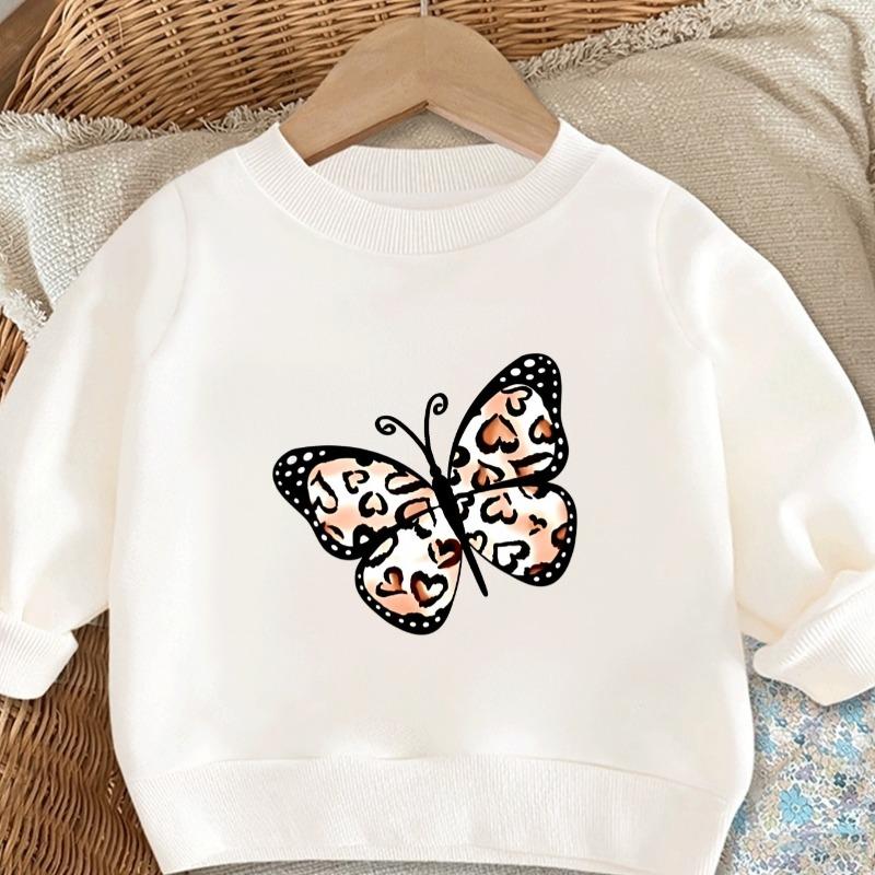 Kids Lightweight Crewneck Pullover Sweatshirt, Patterned Butterfly Graphic Print