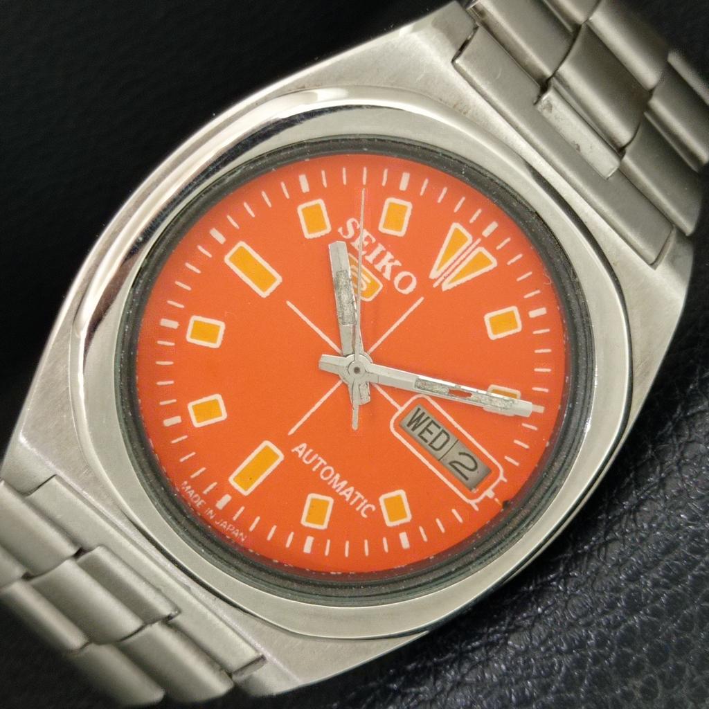 ОРИГИНАЛЬНЫЕ ВИНТАЖНЫЕ АВТОМАТИЧЕСКИЕ ЧАСЫ SEIKO 5 7009A ЯПОНИЯ МУЖСКИЕ ОРАНЖЕВЫЙ ЦИФЕРБЛАТ a708437-1