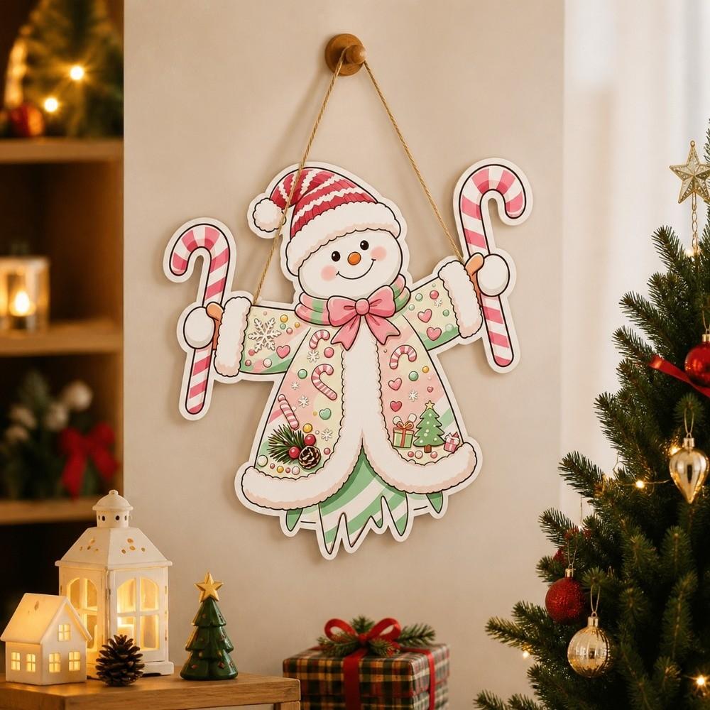 Rustic Style Christmas Hanging Ornaments 2D Flat Design Snowman Door Decoration Home Wall