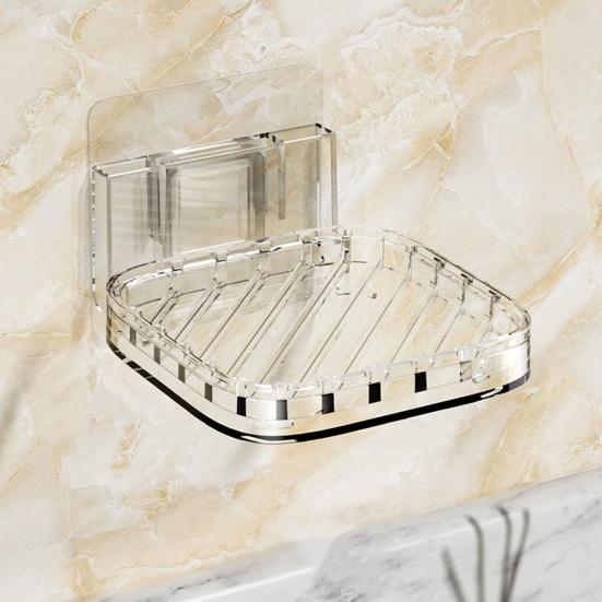 Wall-mounted Soap Box with Removable Drainage Tray Strong Load-bearing Self Adhesive Easy