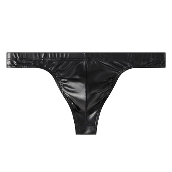Men Glossy Sexy Thongs Silky Smooth Underpants Imitation Leather Soft Low-Waist Thong Briefs for Date Party
