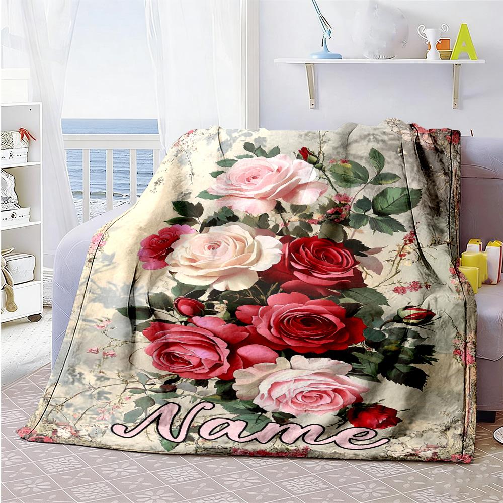 Vintage Peony Flowers Customize Text Blanket Gift Personalized Blanket Soft Warm Cozy Throw For Living Room Home Decor Bedding Couch for All Occasions