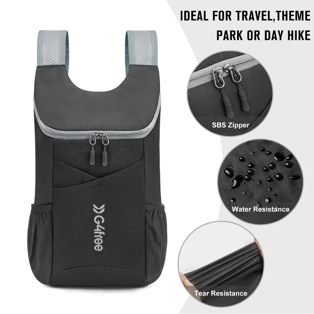 11L Hiking Ultra Packable Travel Bag for Daypack [G4Free] Backpack, Small, Lightweight, Backpack, Women, Men, Casual, Outdoor, Camping, (Black)