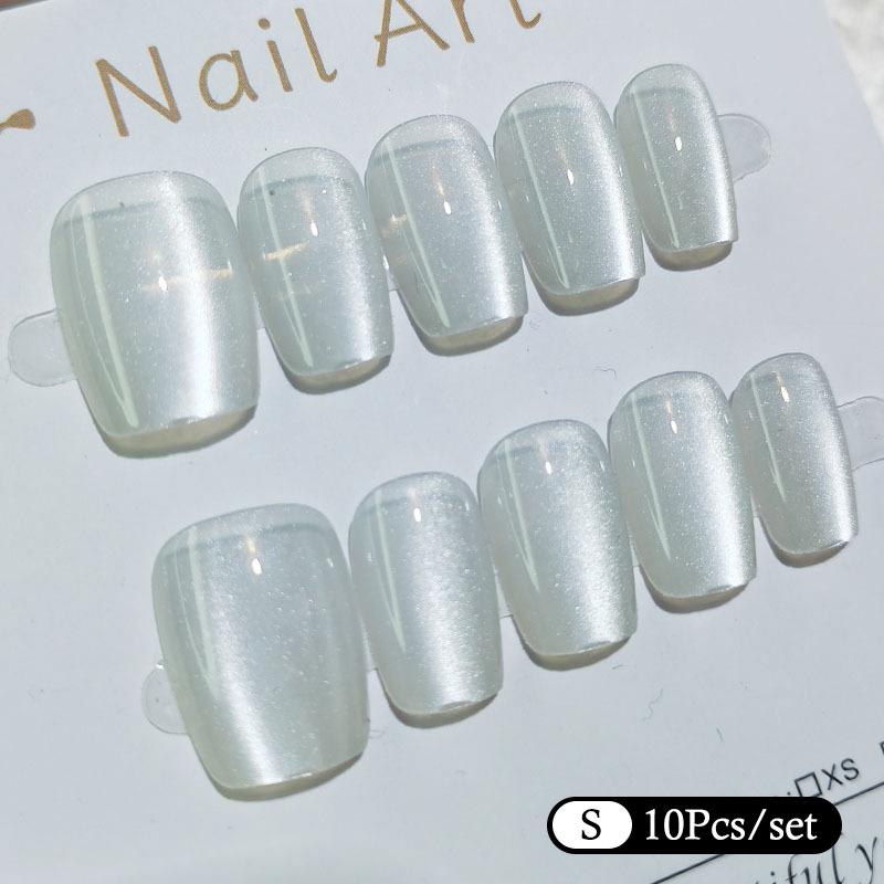 Solid Color Cat Eye 10Pcs Fake Nails for Long Lasting Stylish Manicure at Home or Salon