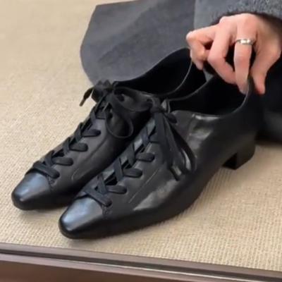 Модная черная кожаная обувь в британском стиле, женские ретро туфли-лодочки на шнуровке и среднем каблуке, удобные элегантные офисные туфли для работы, Zapatos De Mujer