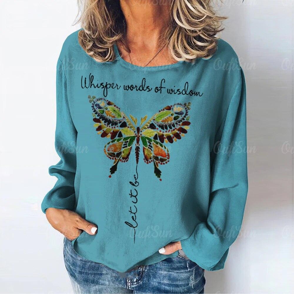 Женская футболка с длинным рукавом, винтажные топы с принтом, повседневные выходные, базовая футболка с круглым вырезом для девочек, женские футболки Y2k, осенняя одежда большого размера