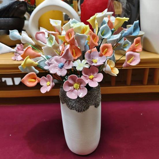 Ручная работа Керамический Имитация Цветка Реалистичный Искусственный Красочный Цветок Декорация Искусственный Цветок со Стеблем DIY Украшение для Вазы