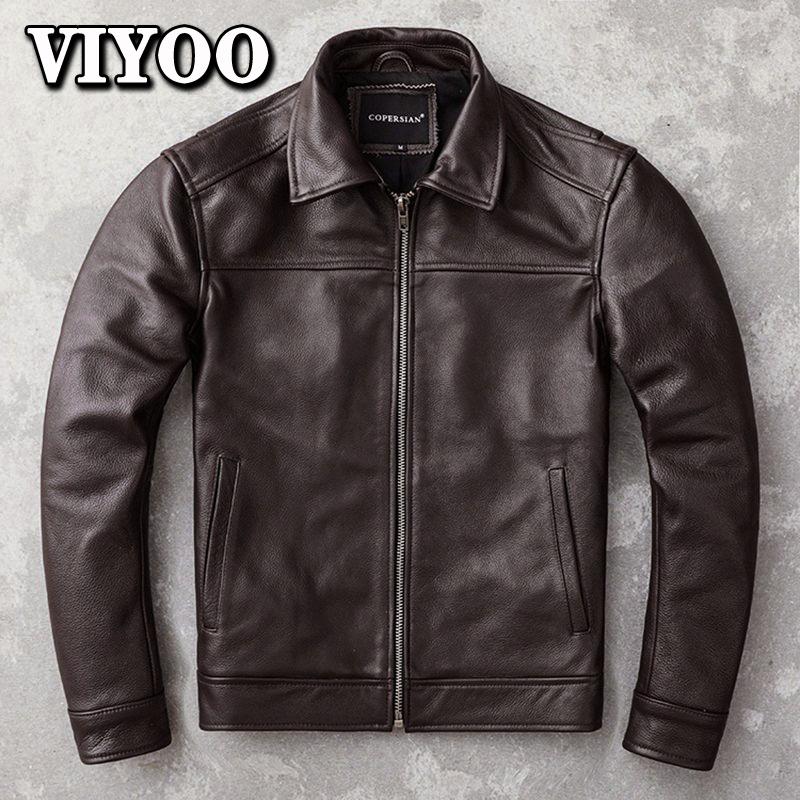 Male M-6XL 2022 New Top Legitimate Men‘s Brown Spring Autumn Business Motorcycle Clothing Genuine Cowhide Leather Jacket Casual Waist Coat Mens