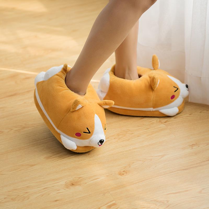 Модные брендовые тапочки для собак Corgi, мультяшные милые двойные тапочки Shiba Inu, теплые плюшевые тапочки Corgi, домашние тапочки с хлопковой подкладкой, один размер