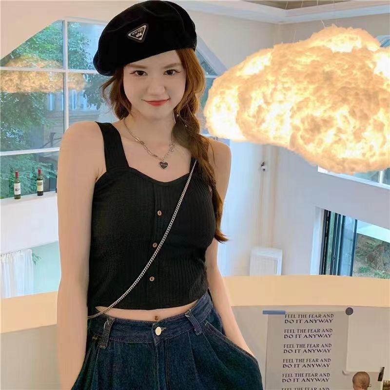 Милый укороченный топ без рукавов, женский укороченный топ, летний корейский корсетный топ, майка, трикотажный сексуальный тонкий жилет, бюстгальтер, топы женские Y2k