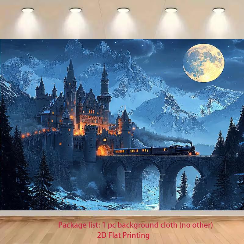 2D Hogwarts Style Winter Castle Magic Birthday Party Photography Backdrop Decor
