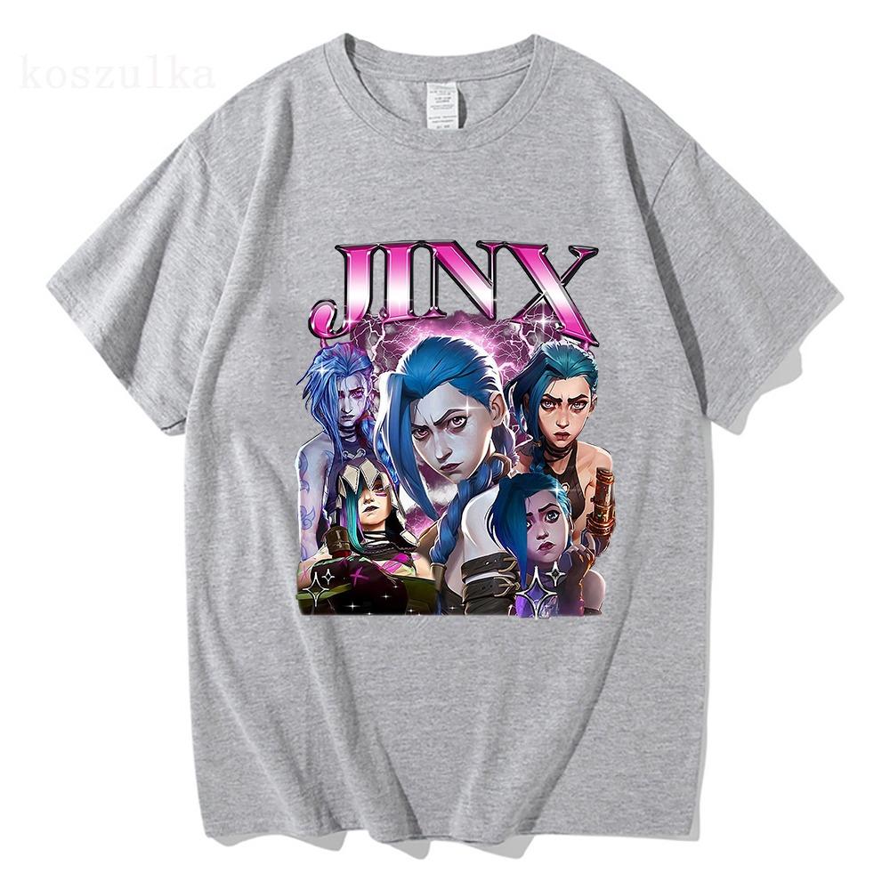 Модные Женские Футболки Харадзюку Эстетика Ретро Аниме Vi Jinx Футболка Унисекс Высокое Качество Мультяшная Хлопковая Футболка Топы