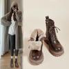 2024 New Women Hot Boots Lace-up Leather Platform Women Boots British Style Thick Sole Increase Height Boots Botas Mujer