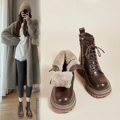 2024 Новые женские горячие ботинки на шнуровке, кожаные женские ботинки на платформе в британском стиле, увеличивающие рост, ботинки Botas Mujer