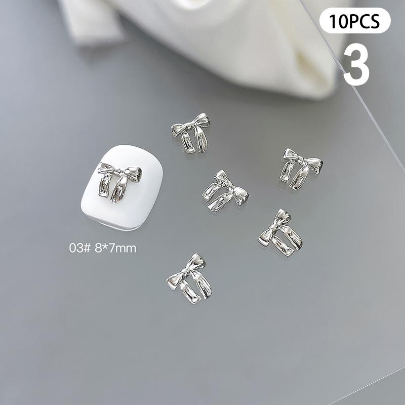 10 шт. глянцевая серебряная лента для дизайна ногтей 3D банты из металлического сплава шелковая лента для украшения ногтей Diy ретро металлические аксессуары для ногтей