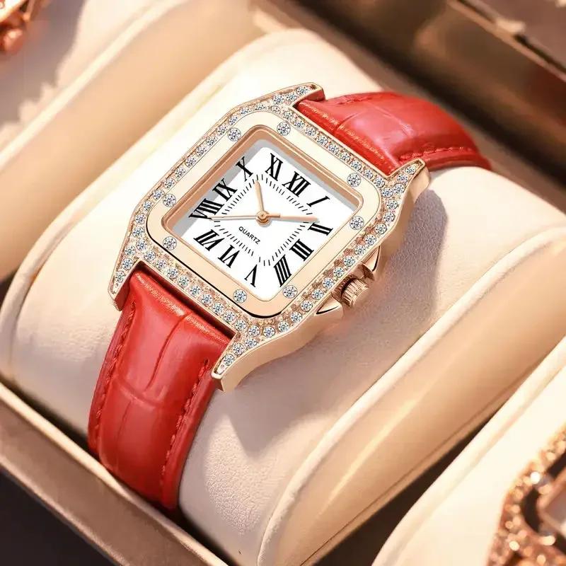 Fashion Rectangle Quartz Wrist Watch for Women Luxury Brand Roman Dial Leather Strap Ladies Watches Clock Gift