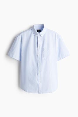 Рубашка HM Regular Fit Oxford с короткими рукавами, светло-голубая в полоску