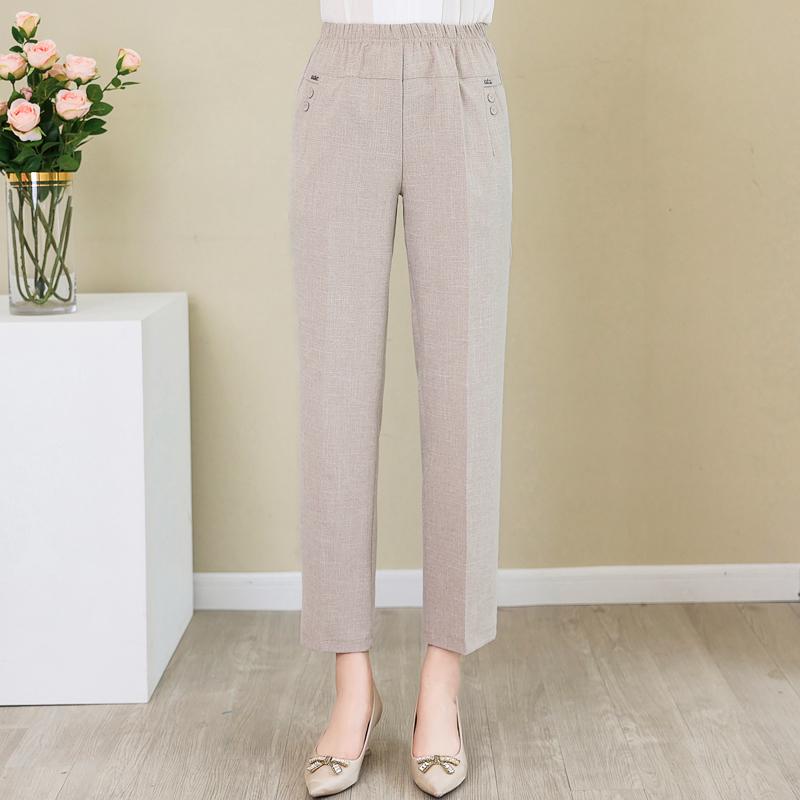 Летние хлопковые льняные прямые брюки женские классические брюки больших размеров с высокой талией