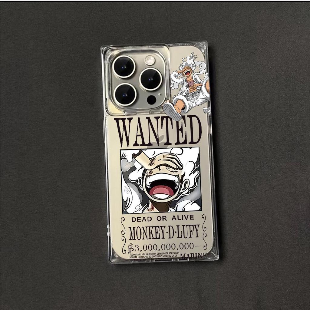 Прозрачный квадратный чехол-бампер для iPhone 13 14 Pro Max 15 Plus 11 16 ProMax 12, защита от окисления, с рисунком плаката о розыске Луффи
