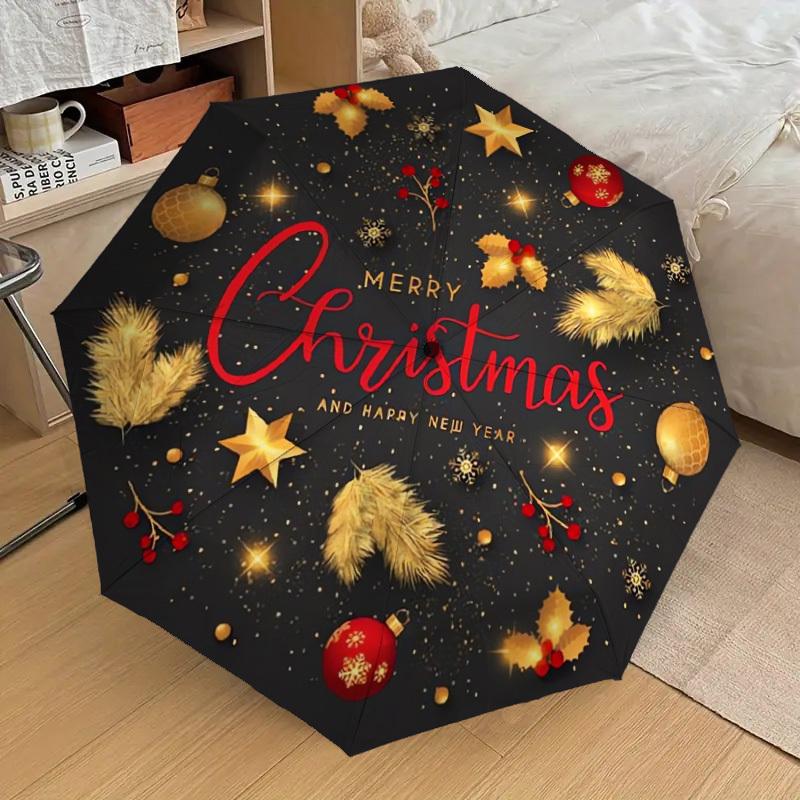 1pc Merry Christmas & Happy New Year Umbrella with Plastic Handle,Suitable for All Seasons Home Travel Outdoor UmbrellaDD495