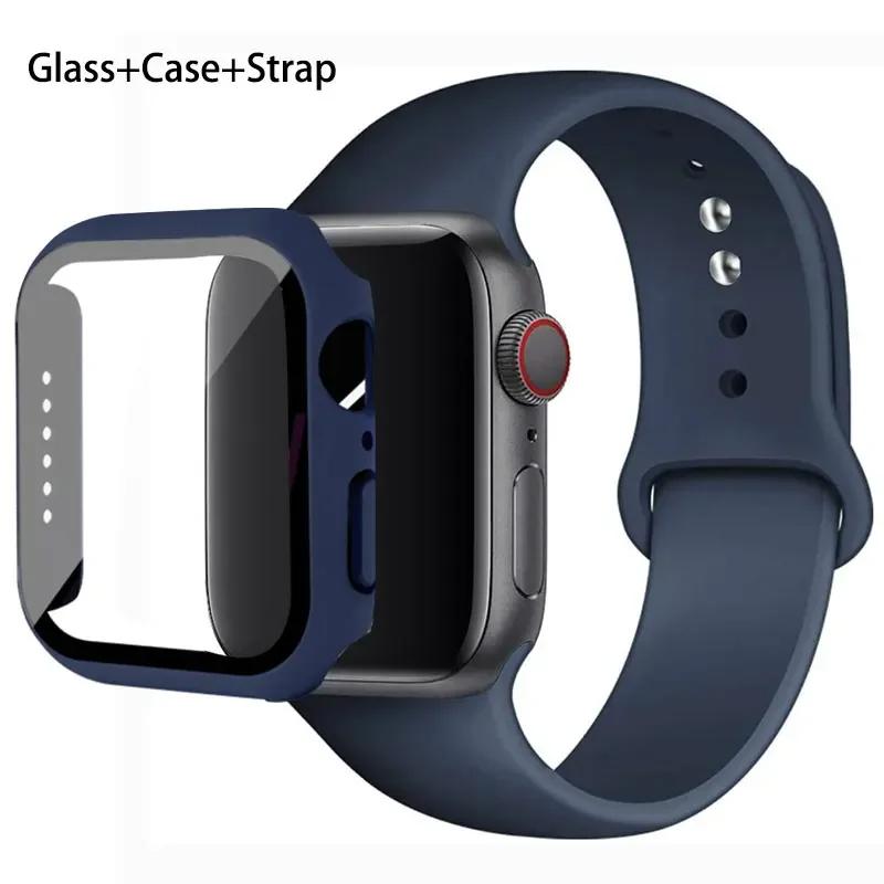 Стекло+корпус+ремешок для Apple Watch band 44 мм 45 мм 42 мм 41 мм 40 мм 38 мм Силиконовый ремешок для часов браслет iWatch series 8 9 7 6 5 4 3 SE