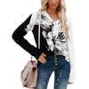 Women's Fashionable Oversized V-Neck T-Shirt With Floral Print Long-Sleeved Pullover Top