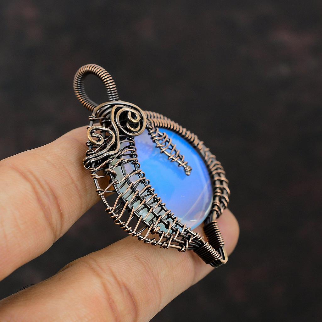 Подвеска из молочного опала, обернутая медной проволокой, ручная работа, ювелирные изделия из молочного опала, уникальный кулон из драгоценных камней, обернутая медной проволокой, ювелирная подвеска для подарка