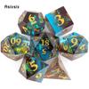 7 Pcs Blue Resin Golden Number Sharp Edge Dice Polyhedral Dice Suitable for Role-Playing RPG Board Game