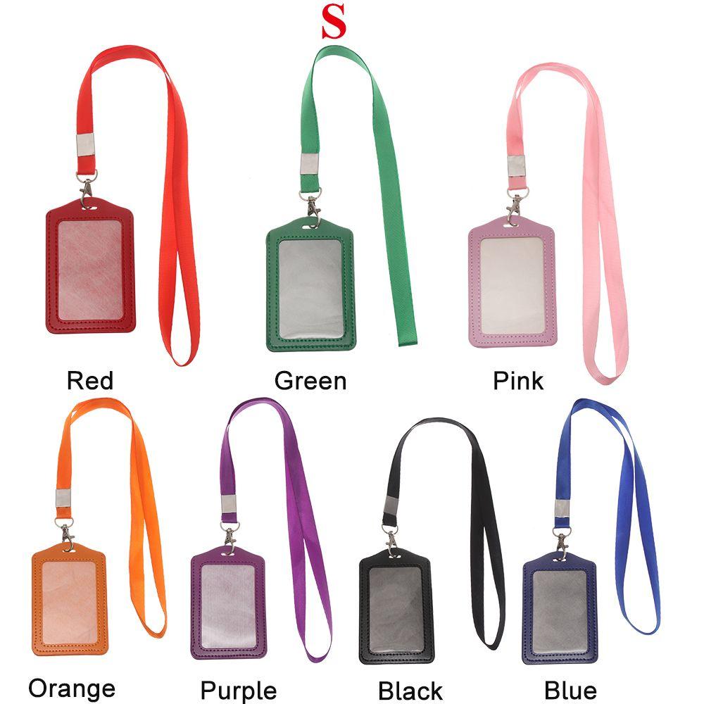 ID Leather Card Holders Lanyard Card Sleeve Women Men PU Bank Card Name Credit Card Holders Neck Strap Card Candy Colors