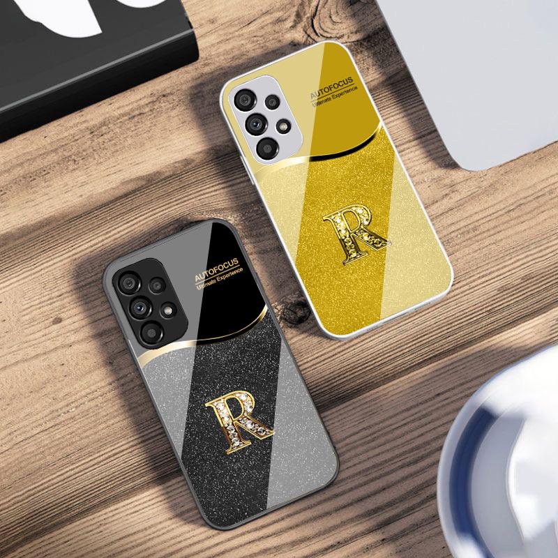Чехол для телефона с золотой окантовкой, буква R для Samsung S 25 S25 Edge S25Ultra S8 S9 S10 20 U ltra S21 Pro S22 Plus S23 FE S24 Ultra, стеклянный