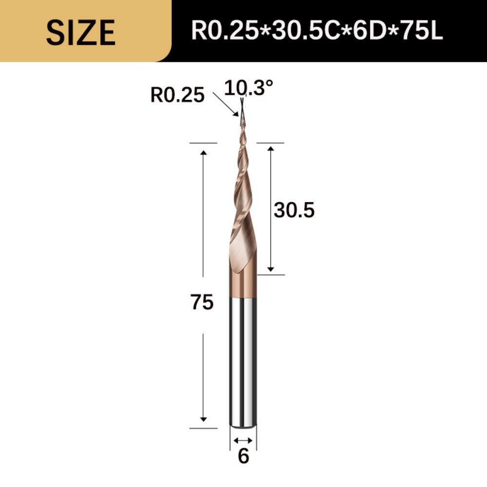 Spiral Tapered Ball Nose End Mill Solid Carbide Metal Milling CNC 3D Carving Bits Endmill
