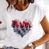 (Asian Size) Tee Top Trend Love Heart Sweet Short Sleeve T Shirt Women Clothing Casual Fashion Print Lady Female Graphic T-shirts