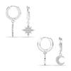 S925 Sterling Silver Jewelry 2 Pairs Moon Star Dangle Hoop Earring CZ Drop Huggie Earring Set for Women