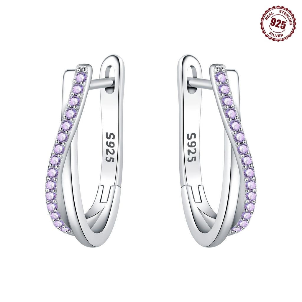 Orstarry S925 Silver Earring Versatile and Elegant Zirconia Twisted Hoop Earrings Fashion Jewellery Women Gift