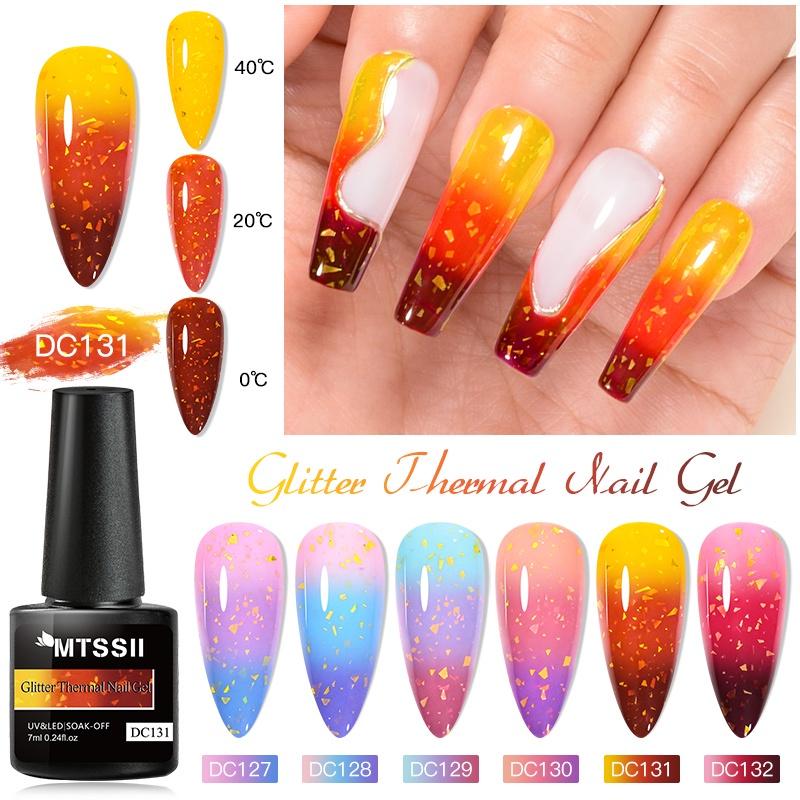 Mtssii 7ml Gold Glitter Thermal Nail Gel Polish Temperature Color Changing Gel Polish Semi Permanent Soak Off UV Gel