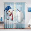 Christmas Voile Curtain Winter Season Snowman and Hat Scarf Window Tulle Curtains for Living Room Bedroom Kitchen Decorations