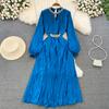 Spring Summer New Fashion Designer Dresse For Women O Neck Beading Sashes Long Pleated Party Casual Holiday Dresse Y2k