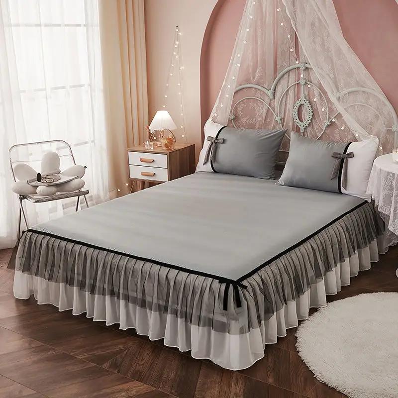 Однотонный чехол для кровати, украшение для кровати, чехол для матраса, защитная накладка в стиле принцессы