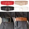 Design Vintage Casual Trouser Dress Belts No-hole Buckle Waistband Wide Waist Strap Leather Belt